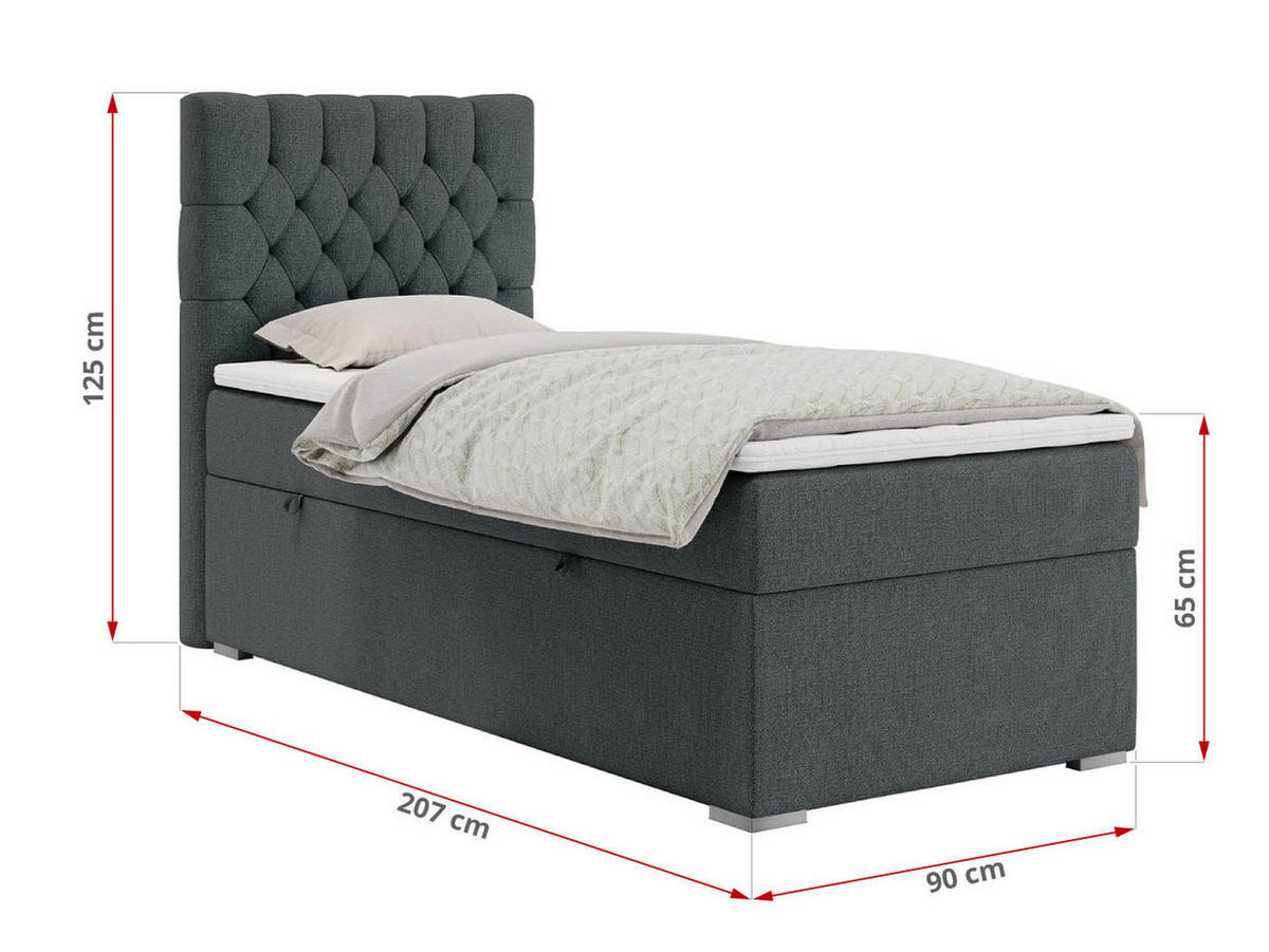 BOXBETT PERA 90/200 Dunkelgrau Struktur - H3 - Rechts Seite - Dunkelgrau, Holz/Textil (90/200cm) - MKS