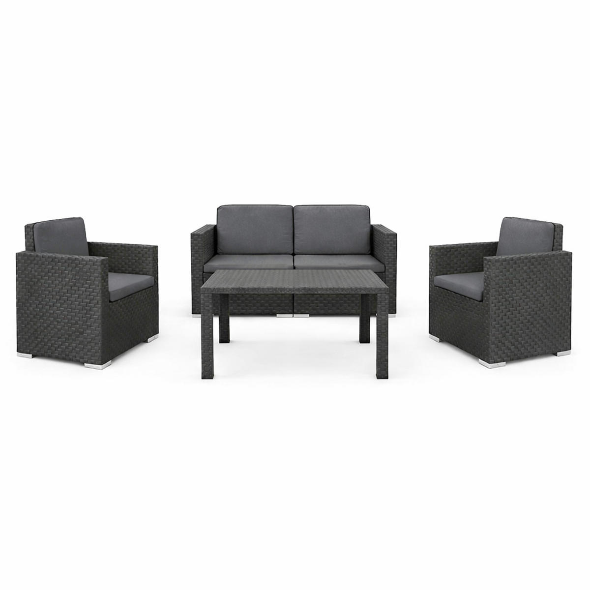 GARTENMÖBEL Lounge Set Rattan Optik - 4tlg. - Anthrazit/Grau, Kunststoff - Bestlivings