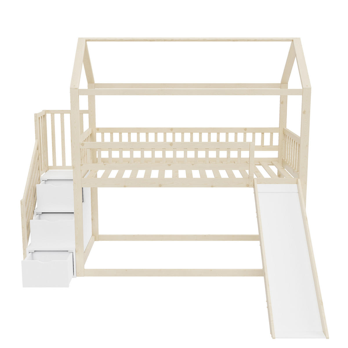 HOCHBETT 90/200 cm aus Holz – mit Rutsche, Stauraumleiter und Rausfallschutz - Weiß, Holz (90/200cm) - BEAOK