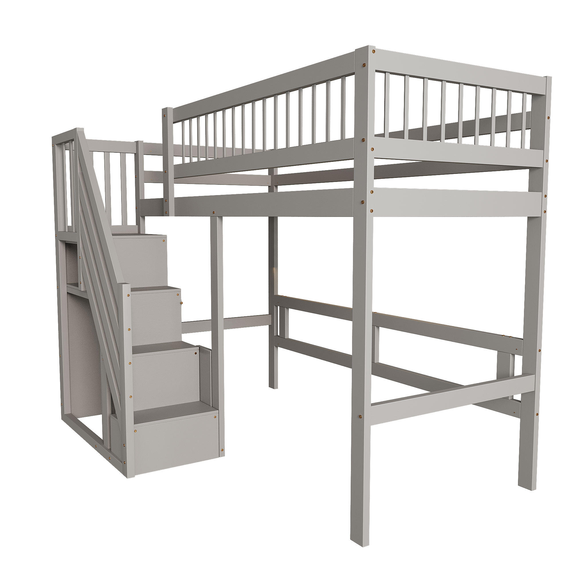 HOCHBETT mit Aufbewahrungstreppe 90x200 cm Massivholz Grau - Grau, Holz (90/200cm) - Meubliv