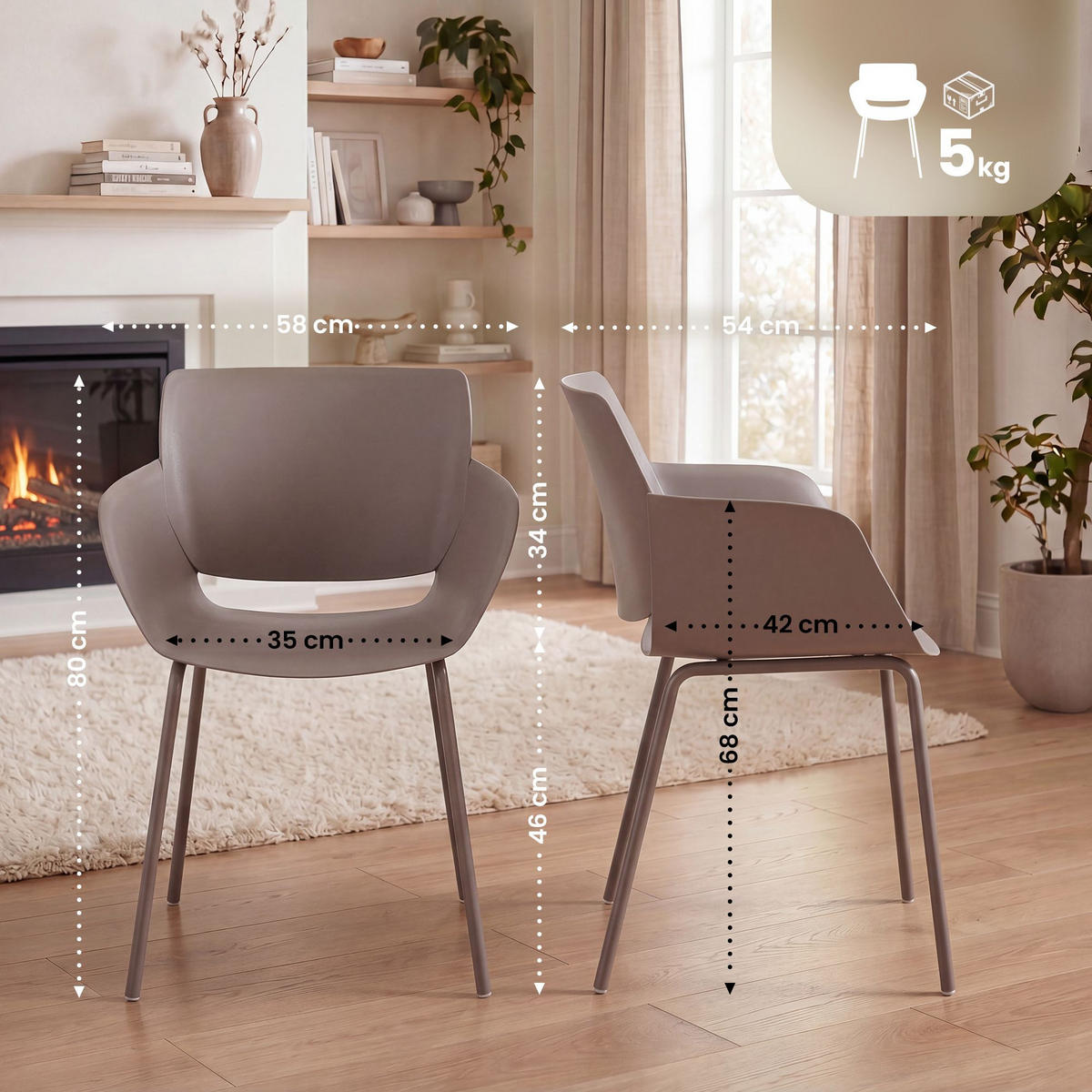 STUHL 2 Kunststoff Taupe - Taupe, Kunststoff/Metall (58/80/54cm) - CLP