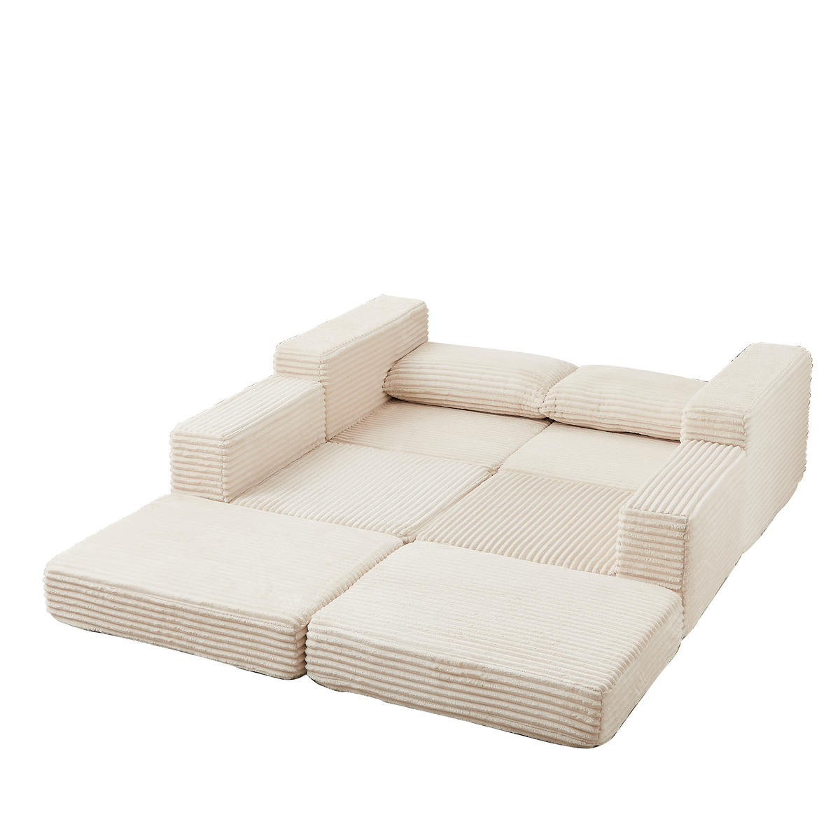 SCHLAFSOFA 2-in-1 aus Cord mit Hocker und 2 Kissen - Beige, Textil (194/74/169.5cm)