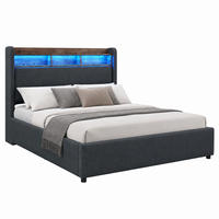 POLSTERBETT mit Stauraum und LED 140x200 cm Leinenstoff Grau - Grau, Metall (140/200cm) - Meubliv