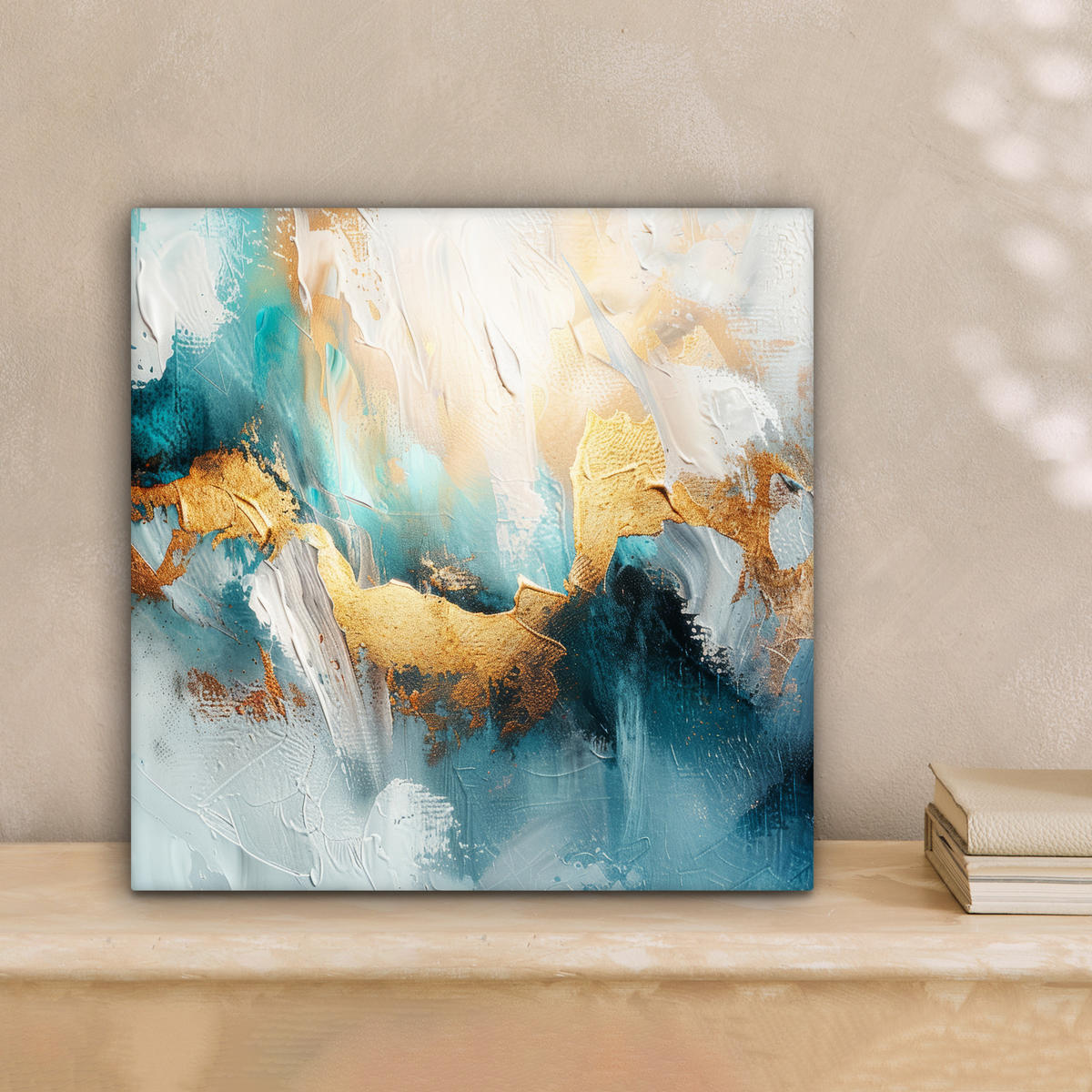 LEINWANDBILD Abstrakt - Kunst - Gold - Blau 20x20 cm - Petrol, Textil (20/20cm) - MuchoWow