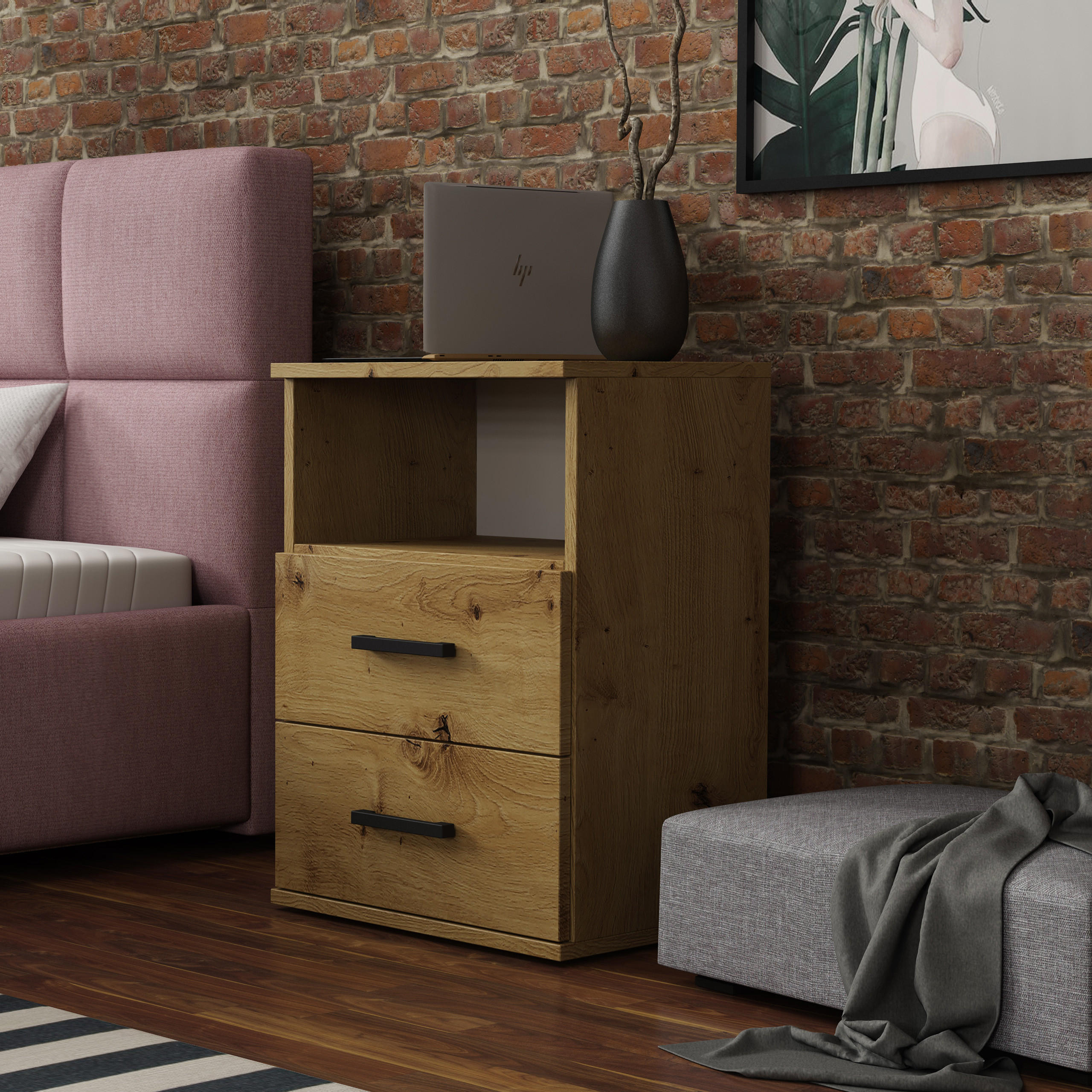 NACHTTISCH NOCTA 48/65,5/35 cm Eiche Artisan - Eiche Artisan, Holzwerkstoff (48/65.5/35cm) - MASSENO