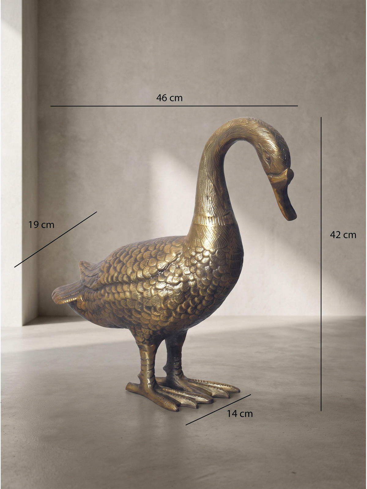 GÄNSEFIGUR DENDER, Aluminium, handgefertigt, Gold, 46 x 19 x 42 cm - Goldfarben, Metall (46/42/19cm) - KADIMA DESIGN