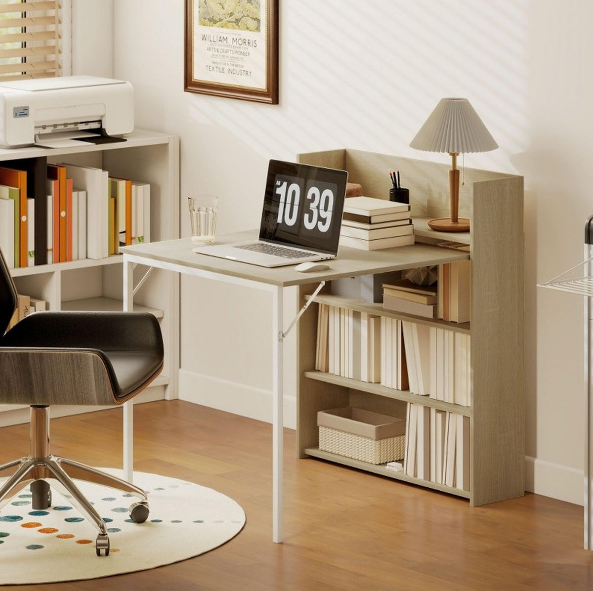 ESSTISCH aus Holz 78,5x91x93 cm Eichefarben klappbar mit 3 Regalfächern im Industriedesign - Eichefarben, Holz (91/78.5/93cm) - Modfu