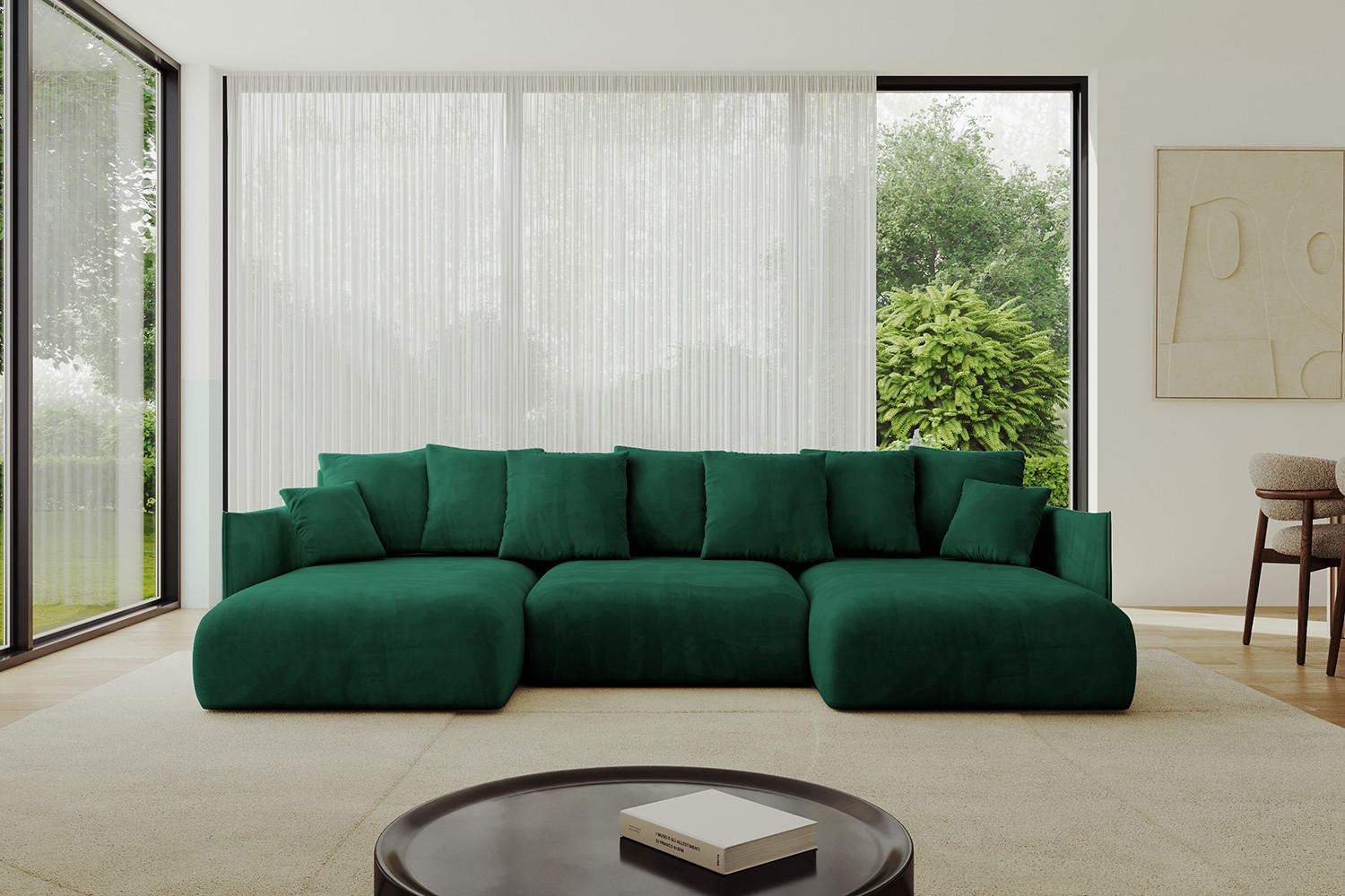 WOHNLANDSCHAFT mit Schlaffunktion und Bettkasten ONESK-U 317x177x72 Dunkelgrün Velours - Dunkelgrün, Holzwerkstoff/Kunststoff (317/72/177cm) - ALTDECOR