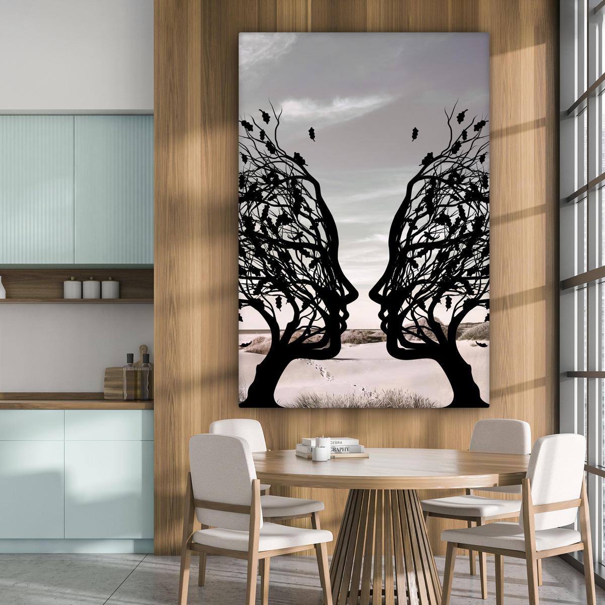SLIKA NA PLATNU Plaža drevo 90x140 cm - svetlo siva, tekstil (90/140cm) - MuchoWow