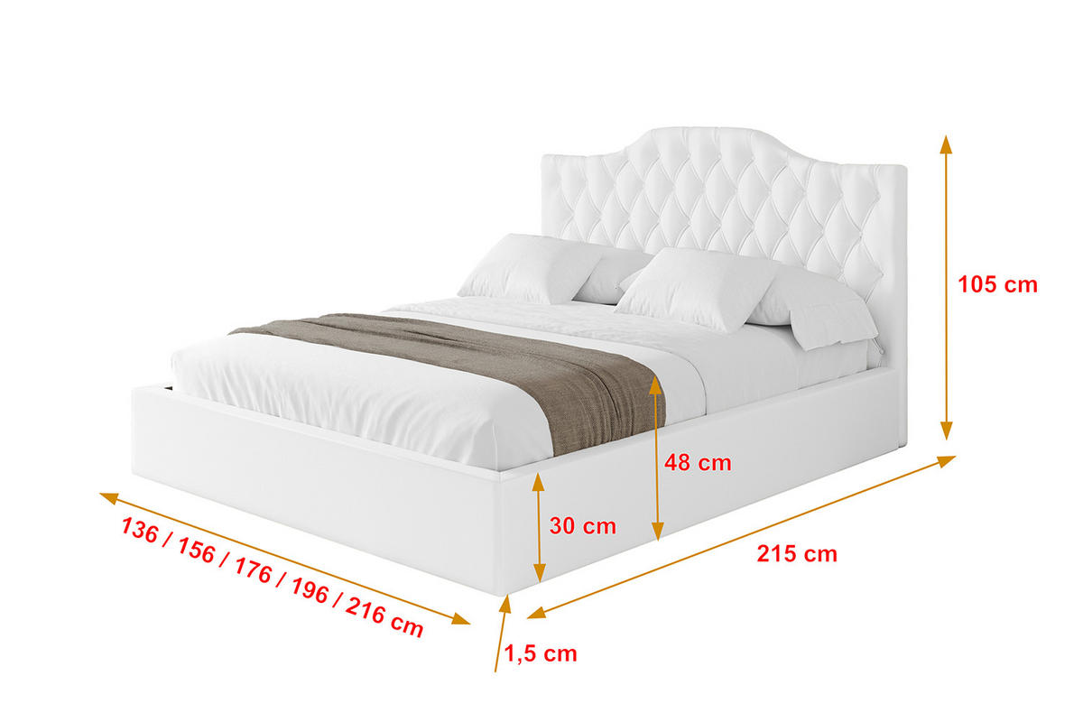 POLSTERBETT mit Bettkasten und Lattenrost, Boxbett ohne Matratze - FALIO 180x200 Weiß Kunstleder - Weiß Hochglanz, Holzwerkstoff/Textil (180/200cm) - ALTDECOR