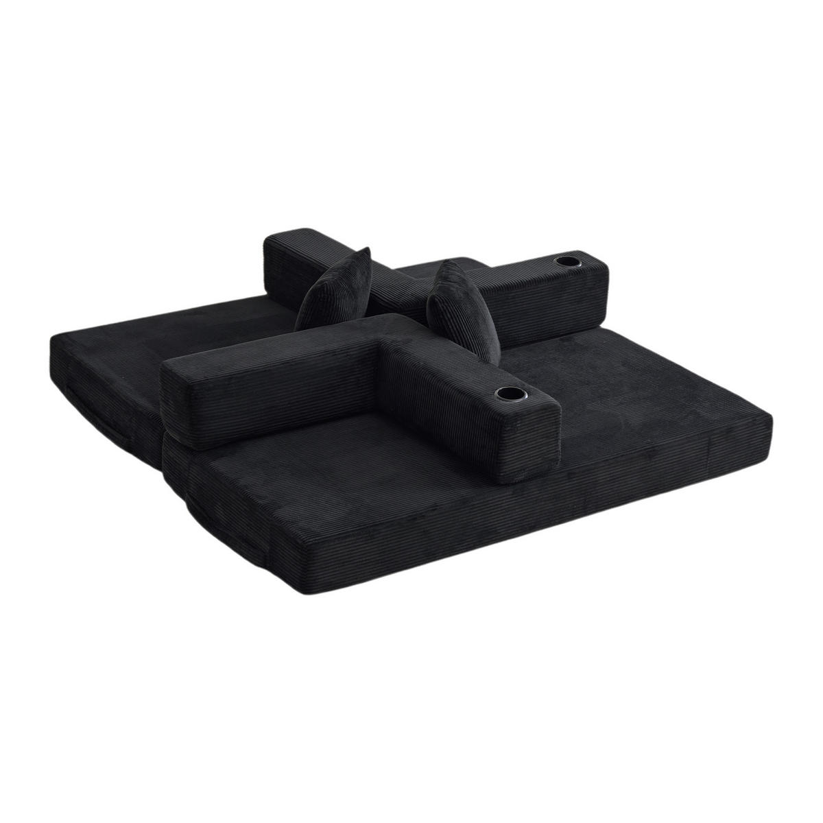 SCHLAFSOFA DE-33515 faltbar mit Becherhalter Schwarz - Schwarz, Textil (185/60/92.5cm) - ComfortXL