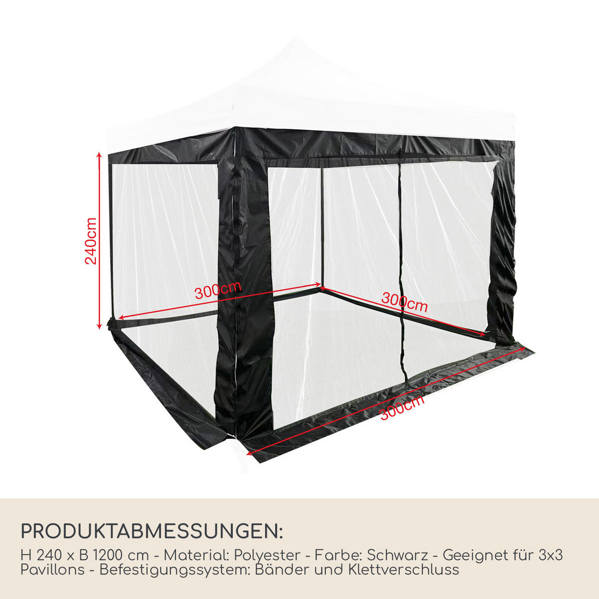 MOSKITONETZ FÜR PAVILLON Schwarz 1200/240 cm - Schwarz, Kunststoff (240/240/1200cm) - Mobili Rebecca