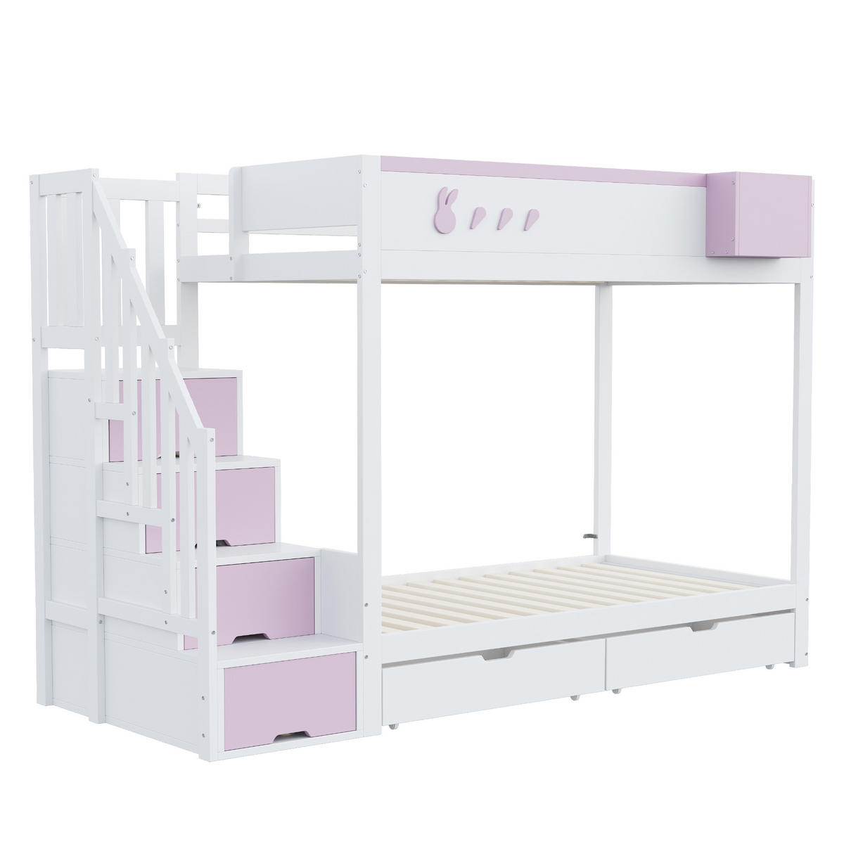 ETAGENBETT 90/200 cm & 90/200 cm in Weiß & Rosa mit 2 Schubladen, Regal und Stauraumleiter - Rosa, Holz (90/200cm) - STILVORA