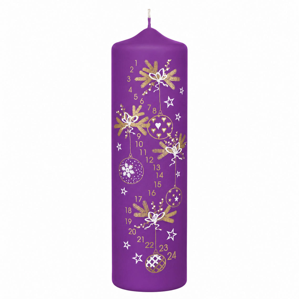 BALA Adventskerze 1-24 in Samtlook Purple Lila 25 x 7 cm - Lila, Paraffin (7/25/25cm) - Kopschitz Kerzen