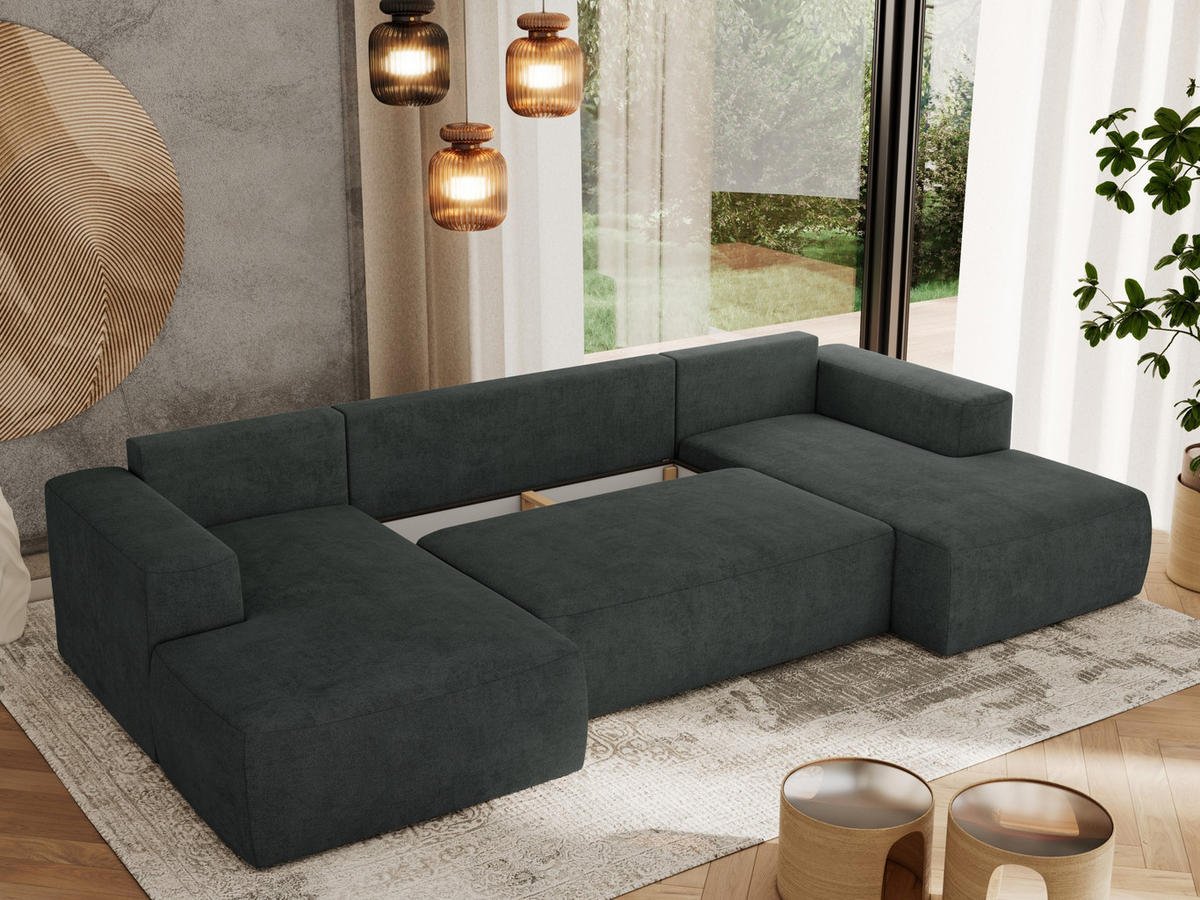 WOHNLANDSCHAFT TRENTINO U Dunkelgrau Struktur - Dunkelgrau, Textil (334/91/163cm) - MKS