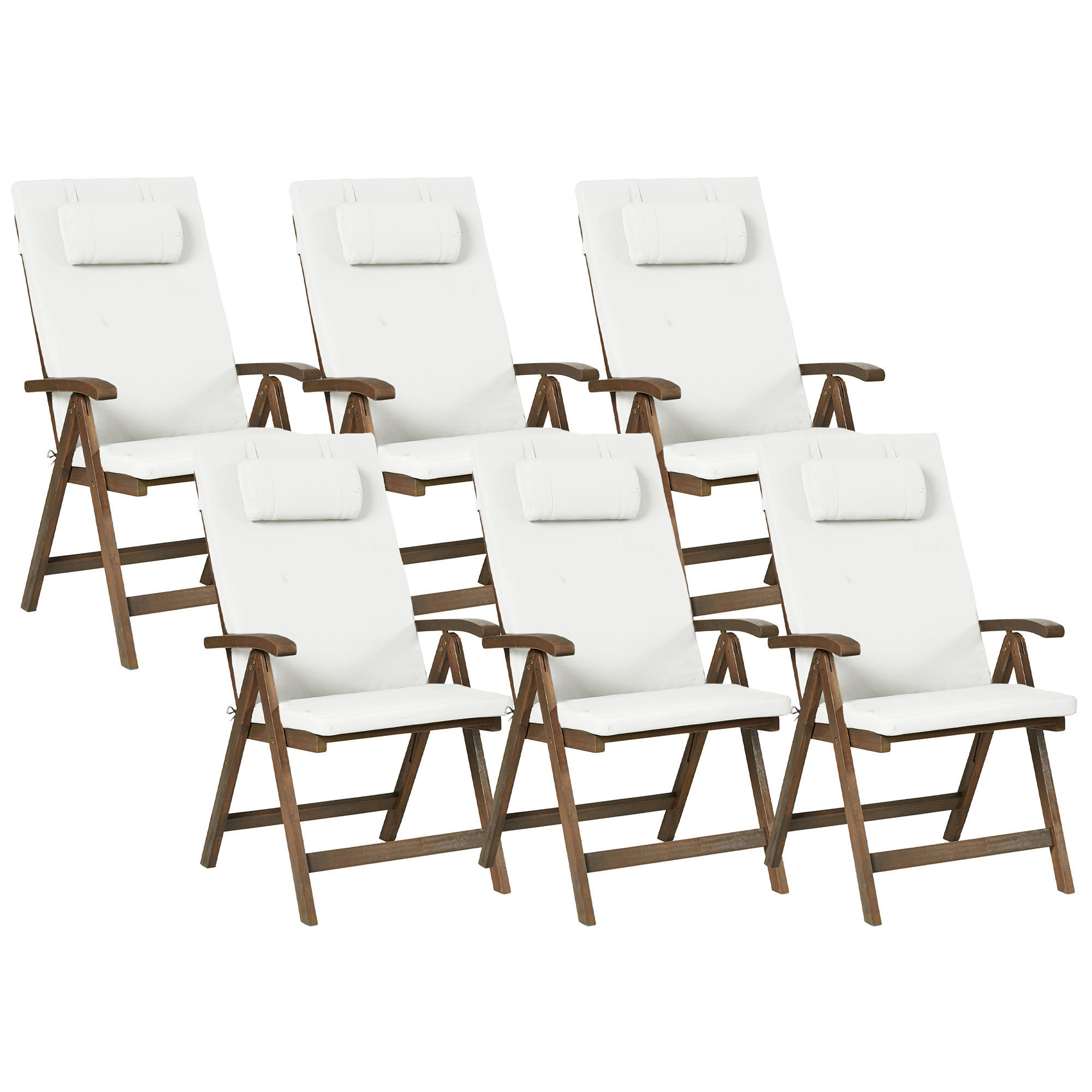 STUHL 6er-Set und Sitzkissen Akazienholz Cremeweiß Amatea Premium - Weiß, Holz (54/105/69cm) - Beliani