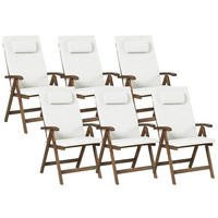 STUHL 6er-Set und Sitzkissen Akazienholz Cremeweiß Amatea Premium - Weiß, Holz (54/105/69cm) - Beliani