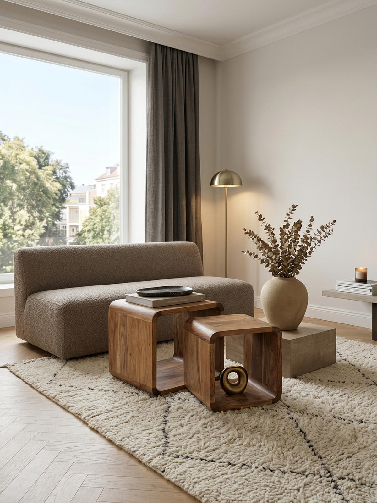 BEISTELLTISCH Set – 2-teilig Akazie Massivholz handgefertigt - Beige/Braun, Holz (36/43/43cm) - KADIMA DESIGN