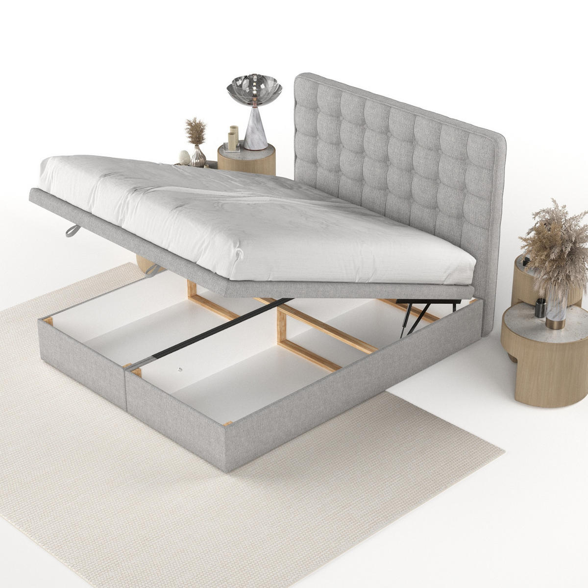POLSTERBETT Celestia mit Stauraum 180/200 cm Grau im Megan Stoff - Schwarz/Grau, Holz/Holzwerkstoff (180/200cm) - AltaBeds