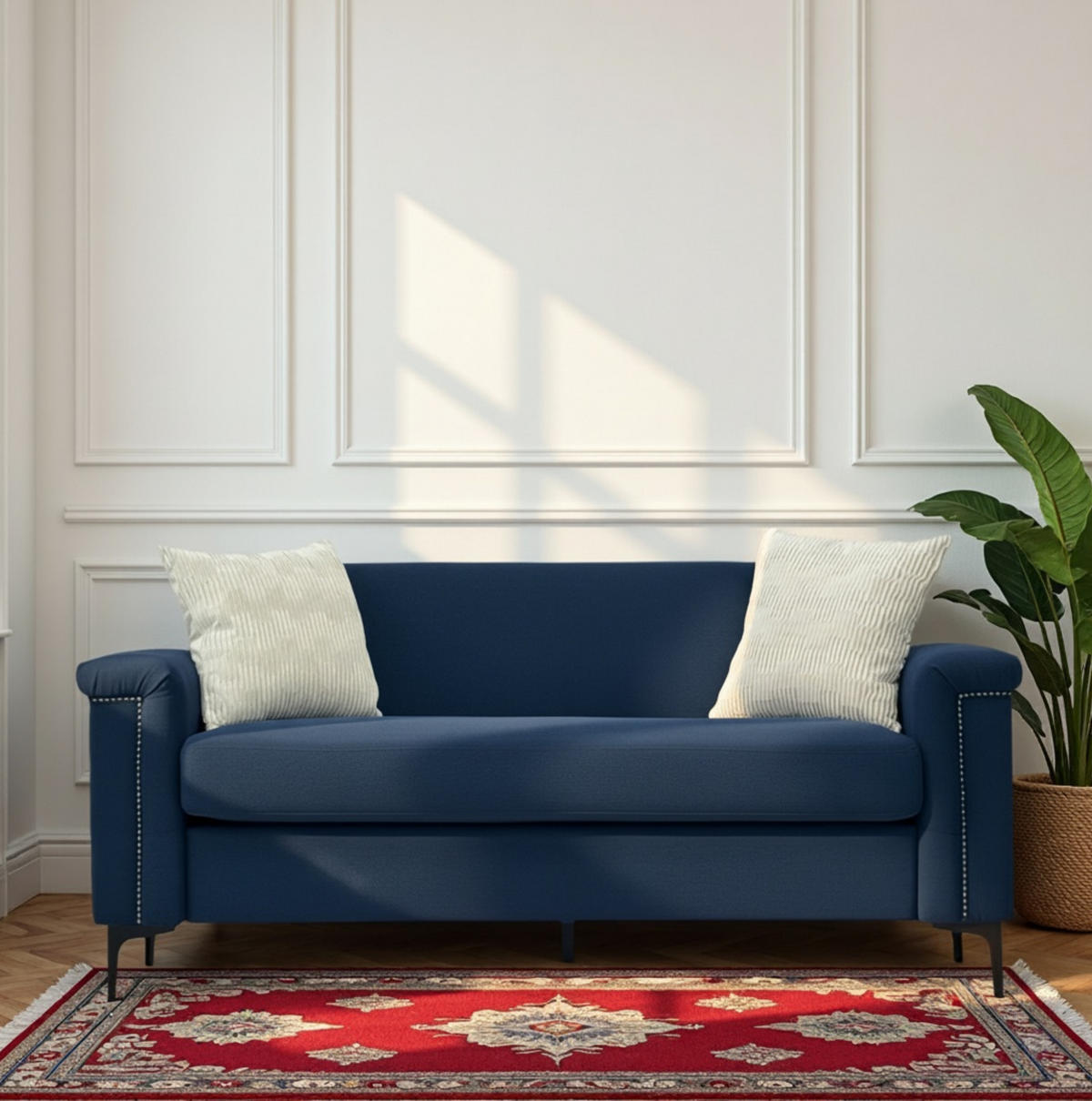 2-SITZER 172/72/82 cm blau aus Holz mit Federkern und Metallfüßen - Blau, Textil (73.5/81.5/172cm) - OKWISH