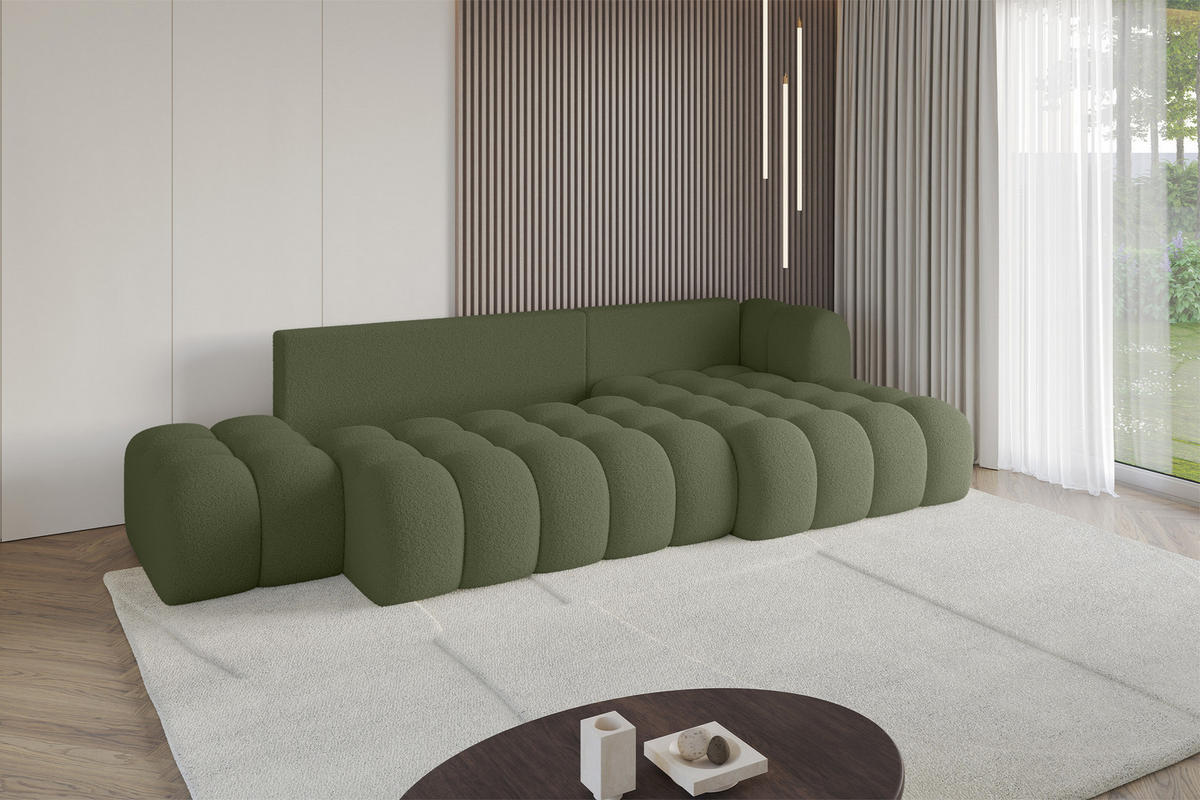 ECKSOFA mit Schlaffunktion Ottomane RECHTS OLEA-L2 321x164x75 Grün Bouclé - Schwarz/Grün, Holzwerkstoff/Kunststoff (164/321cm) - ALTDECOR