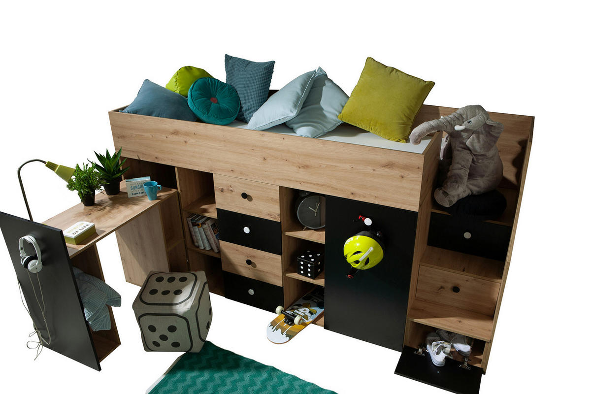 HOCHBETT Smart Artisan Eiche / weiß 93 / 248 / 123cm - Braun/Weiß, Holz/Holzwerkstoff (90/200cm) - Feldmann-Wohnen