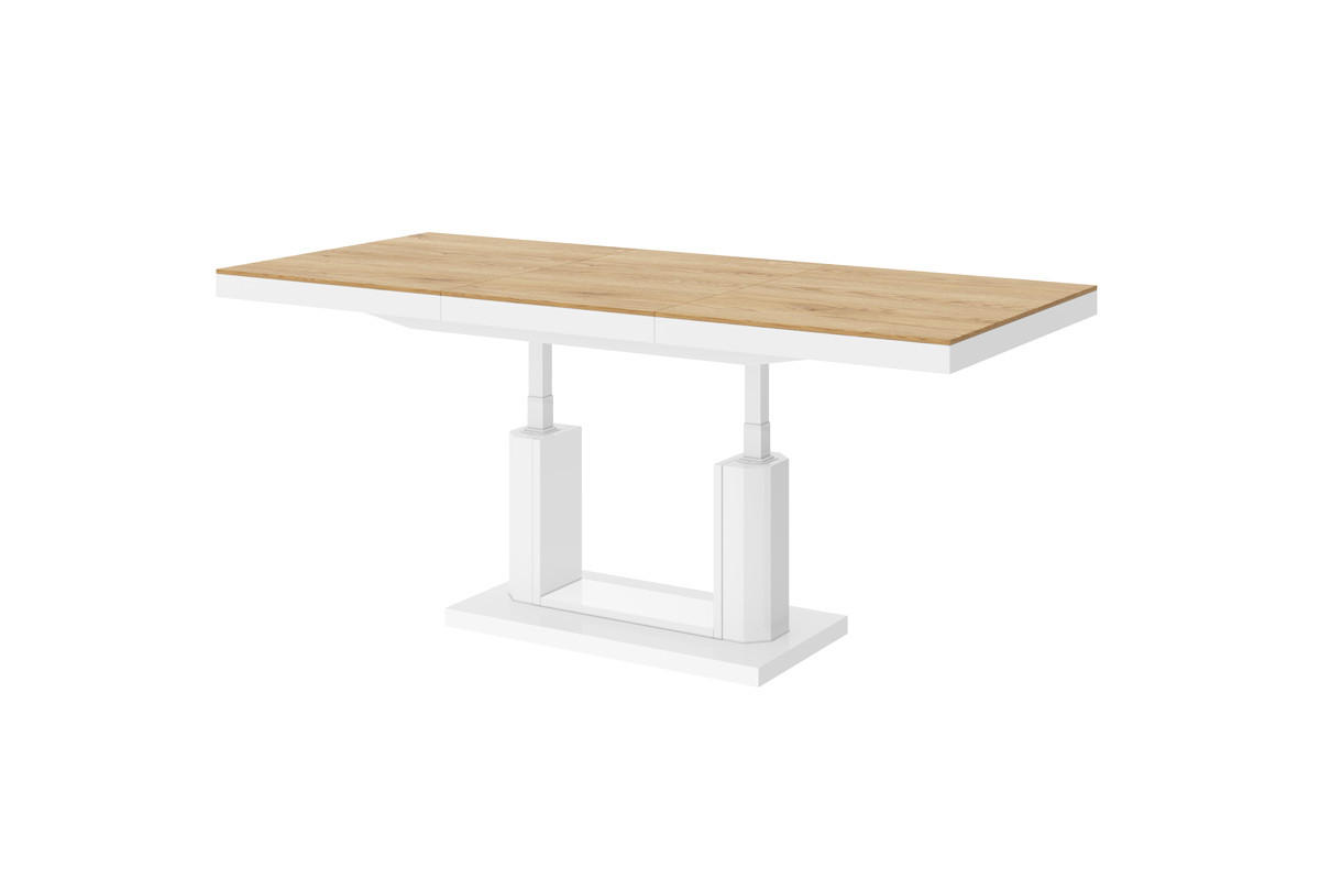 COUCHTISCH rechteckig Eiche Natur - Weiß Hochglanz 120/75/54 cm - Eichefarben/Weiß Hochglanz, Holzwerkstoff (75/120/54cm) - designimpex