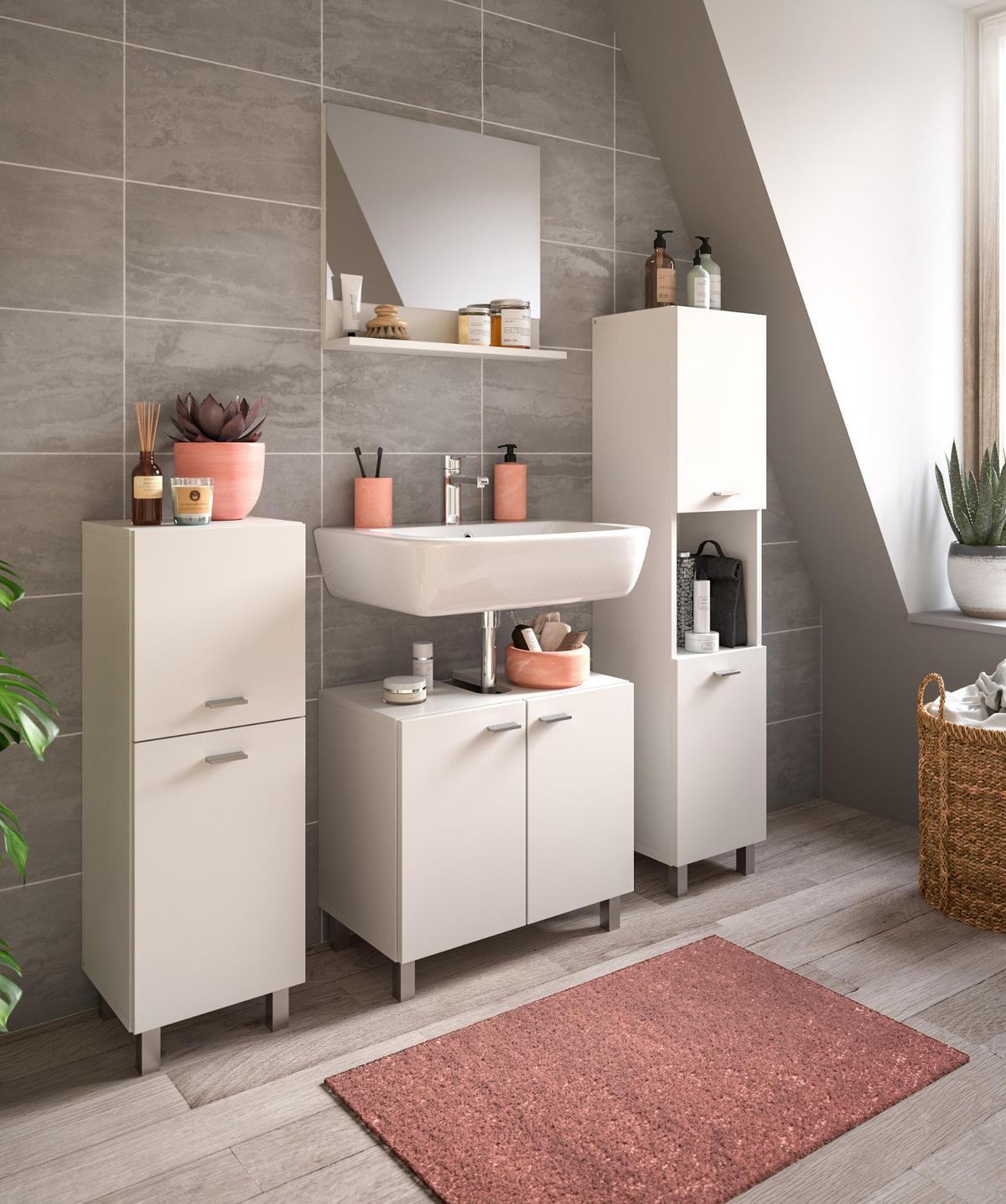 MIDISCHRANK weiß 30 cm, Badschrank hängend oder stehend - Silberfarben/Weiß, Holzwerkstoff/Kunststoff (30/125/29cm) - Inn.Furn