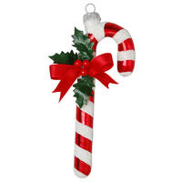 CHRISTBAUMSCHMUCK Zuckerstange mit Schleife Rot 10cm (Glas / 1 Stk.) - Rot, Glas (4/10/2cm) - Krebs Glas Lauscha