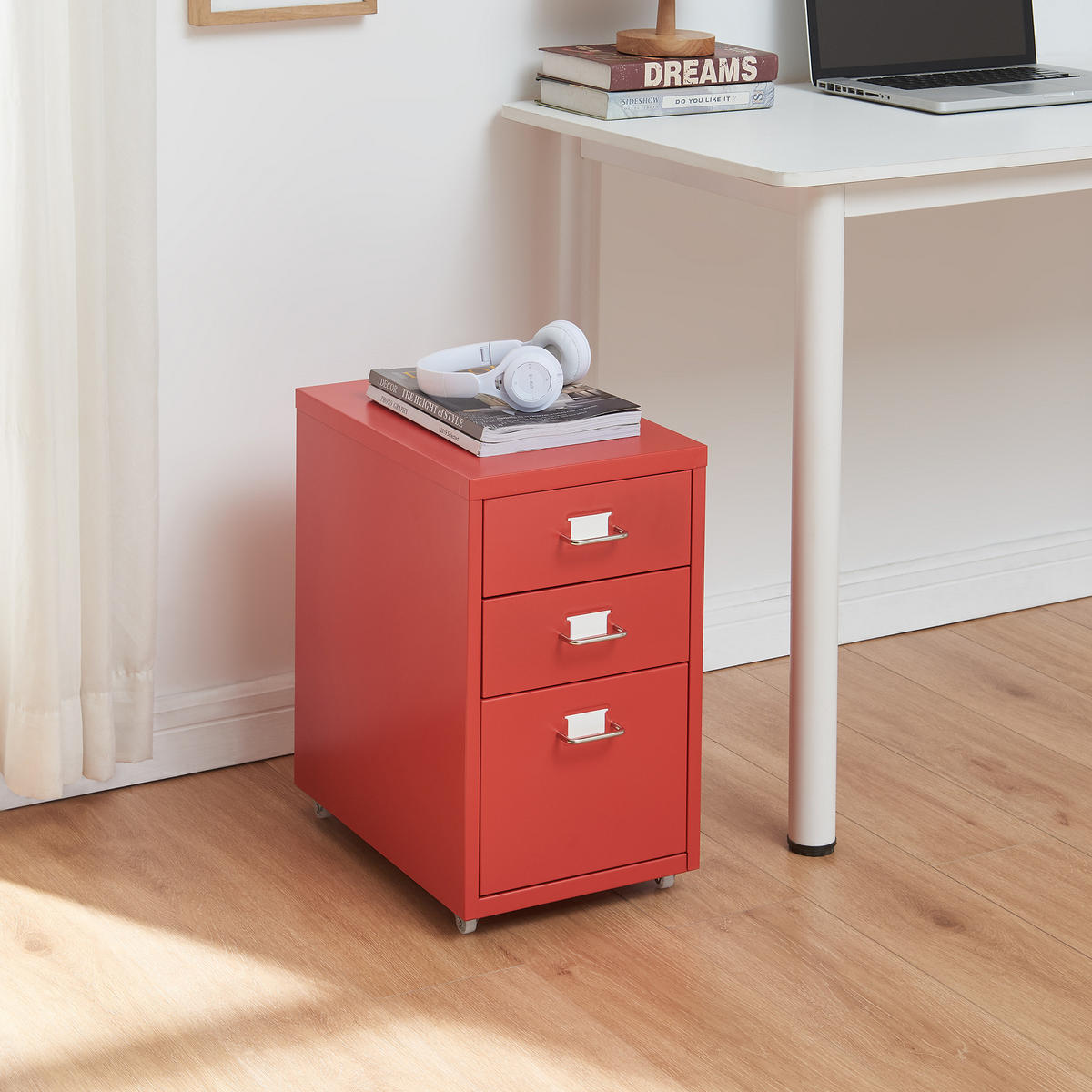 ROLLCONTAINER Kökar - Rot, Metall (28/48/41cm) - [en.casa]