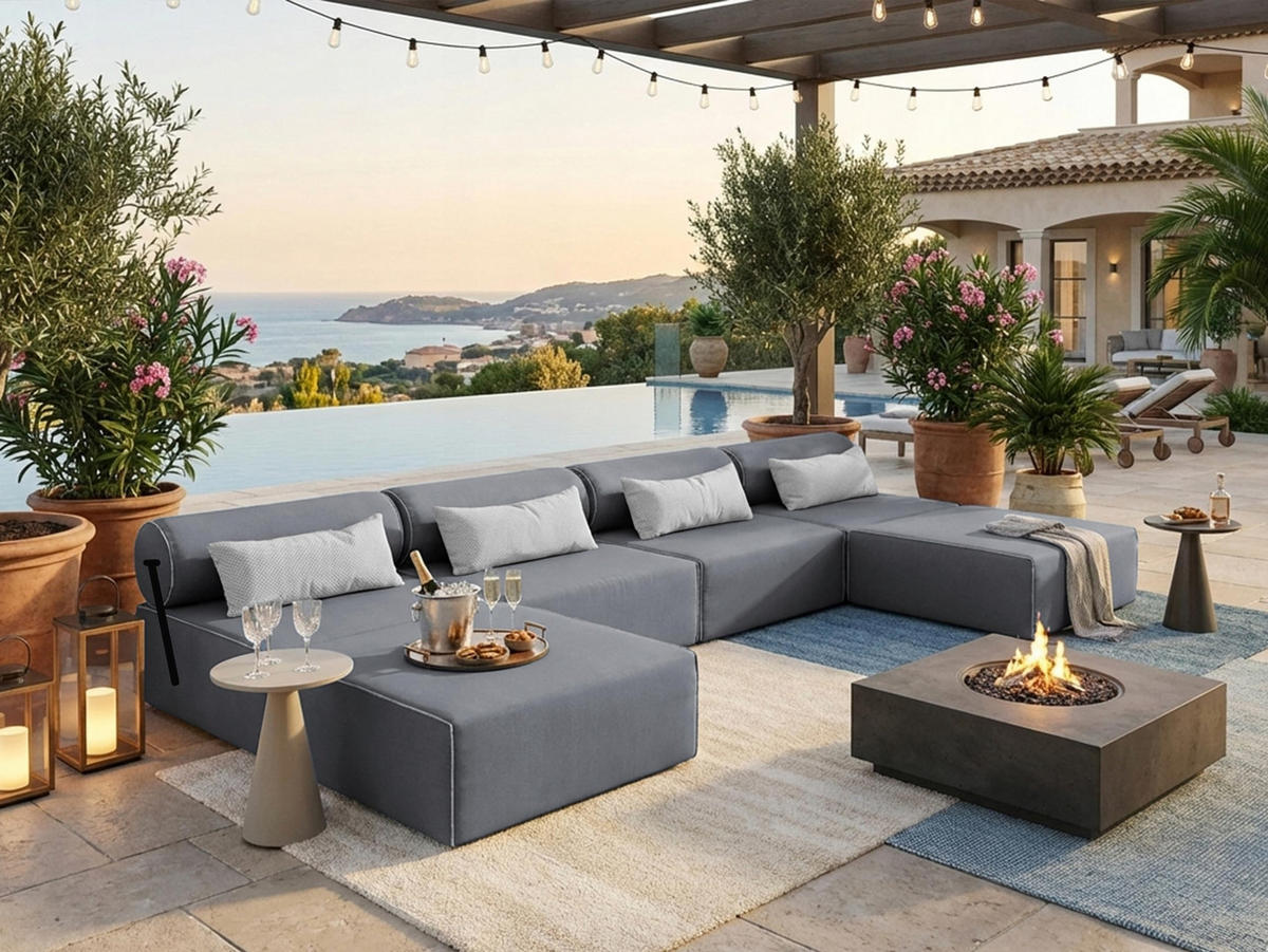 GARTENSOFA BALI XL - Wetterfeste Balkonmöbel & Lounge Sofa Außen - Moderne Outdoor Couch für Garten - Balkon & Terrasse - Grau - Grau, Kunststoff (448/78/100cm) - Trada