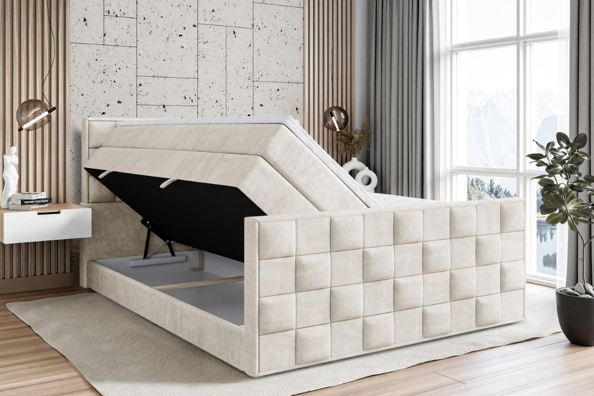 BOXSPRINGBETT ZAFIRA KING - 120 x 200 - H3/H4 - Ecru - Ecru, Holzwerkstoff (120/200cm) - ALTDECOR
