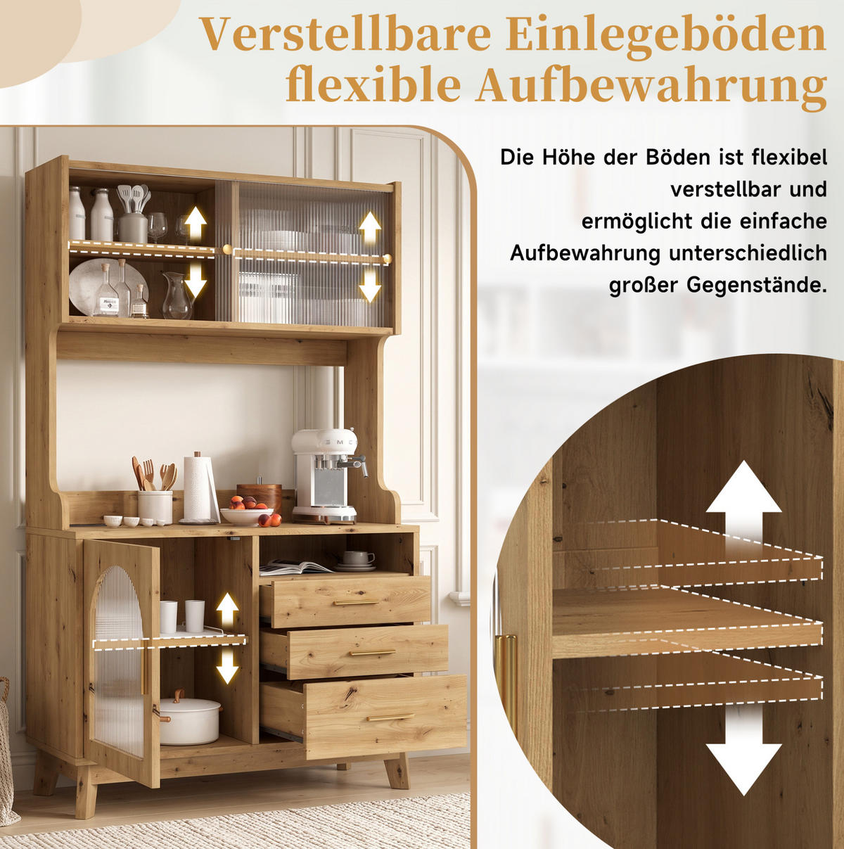 HOCHSCHRANK aus Spanplatte 100,5x40x178 cm Holzfarbe mit Steckdosen, USB-A- und USB-C-Anschluss - Eichefarben, Holzwerkstoff (100.5/178/40cm) - IVMEU