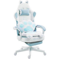 GAMING-STUHL Ergonomischer & Fußstütze Bürostuhl & Lendenwirbelstütze - Blau, Leder (52/126/49cm)