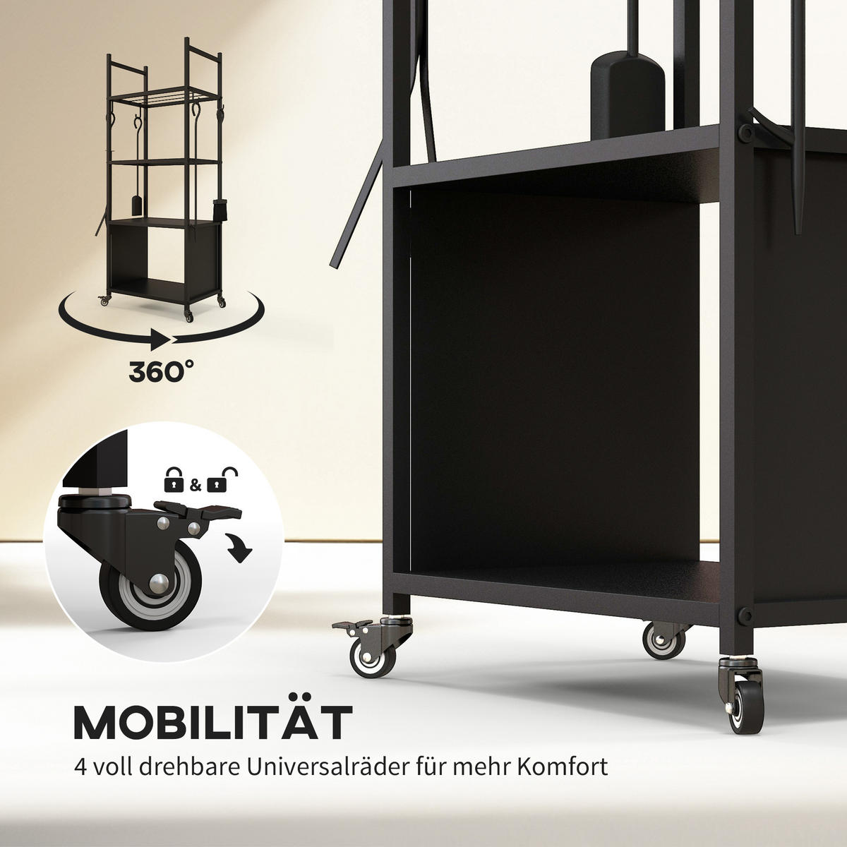 KAMINHOLZREGAL bis 60 kg - Schwarz, Metall (30/118/45cm) - Outsunny
