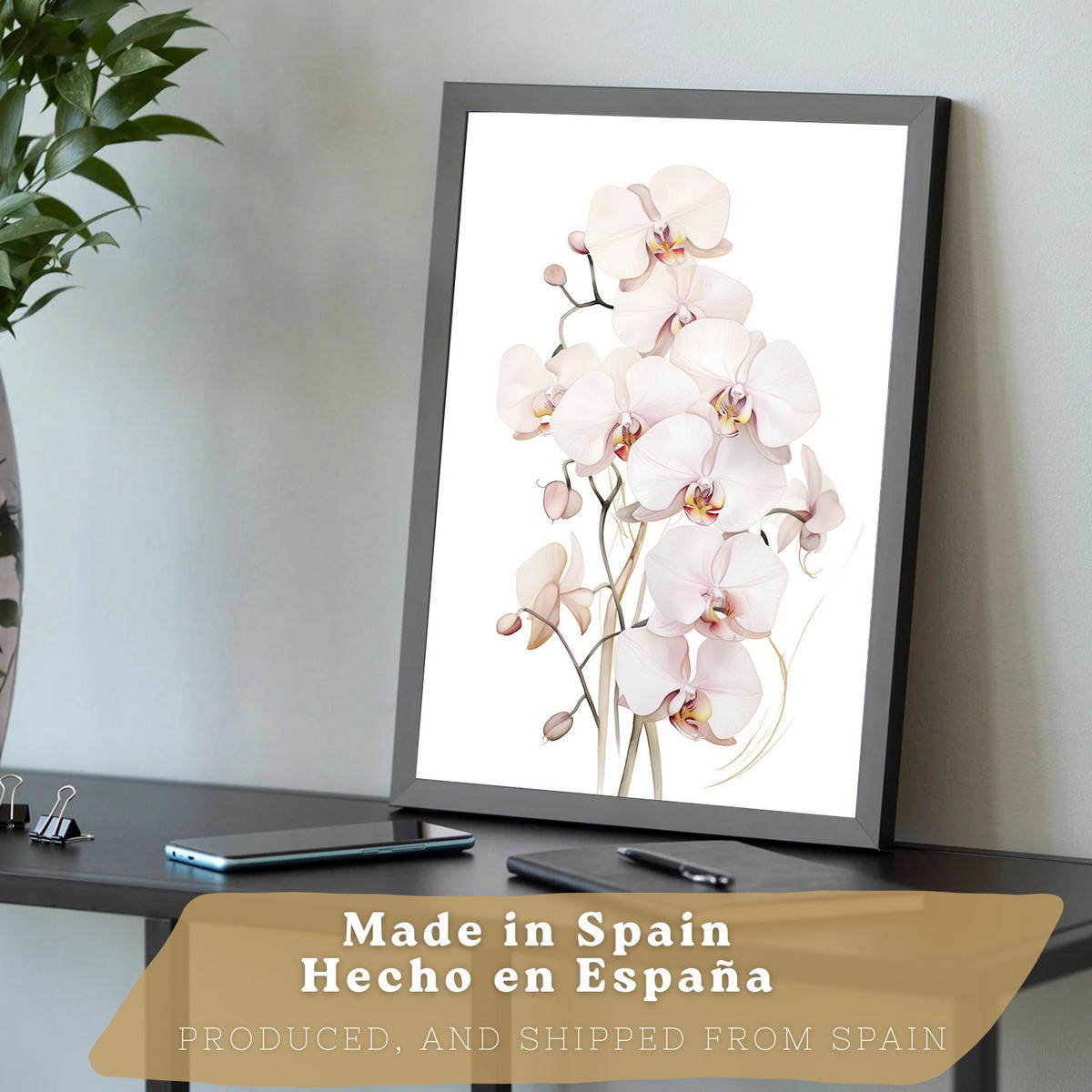 POSTER 3er-Set Wandbilder Orchidee Rosa modern Wohnzimmer Deko, Schlafzimmer, Küche, Badezimmer Rahmenlos A4 - Schwarz, Papier (29.7/1/21cm) - Nacnic