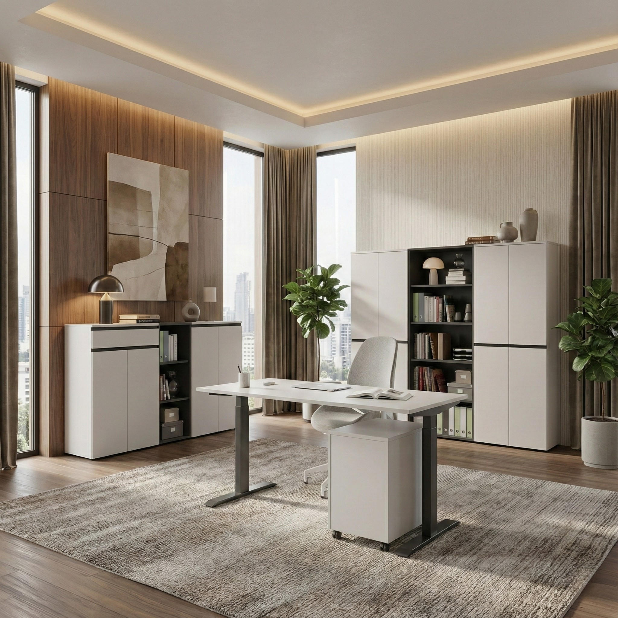 Thumbnail - Kadima Design Schreibtisch, Beige, Holzwerkstoff, Rechteckig, 180x91x80 cm, Arbeitszimmer, Schreibtische, Bürotische