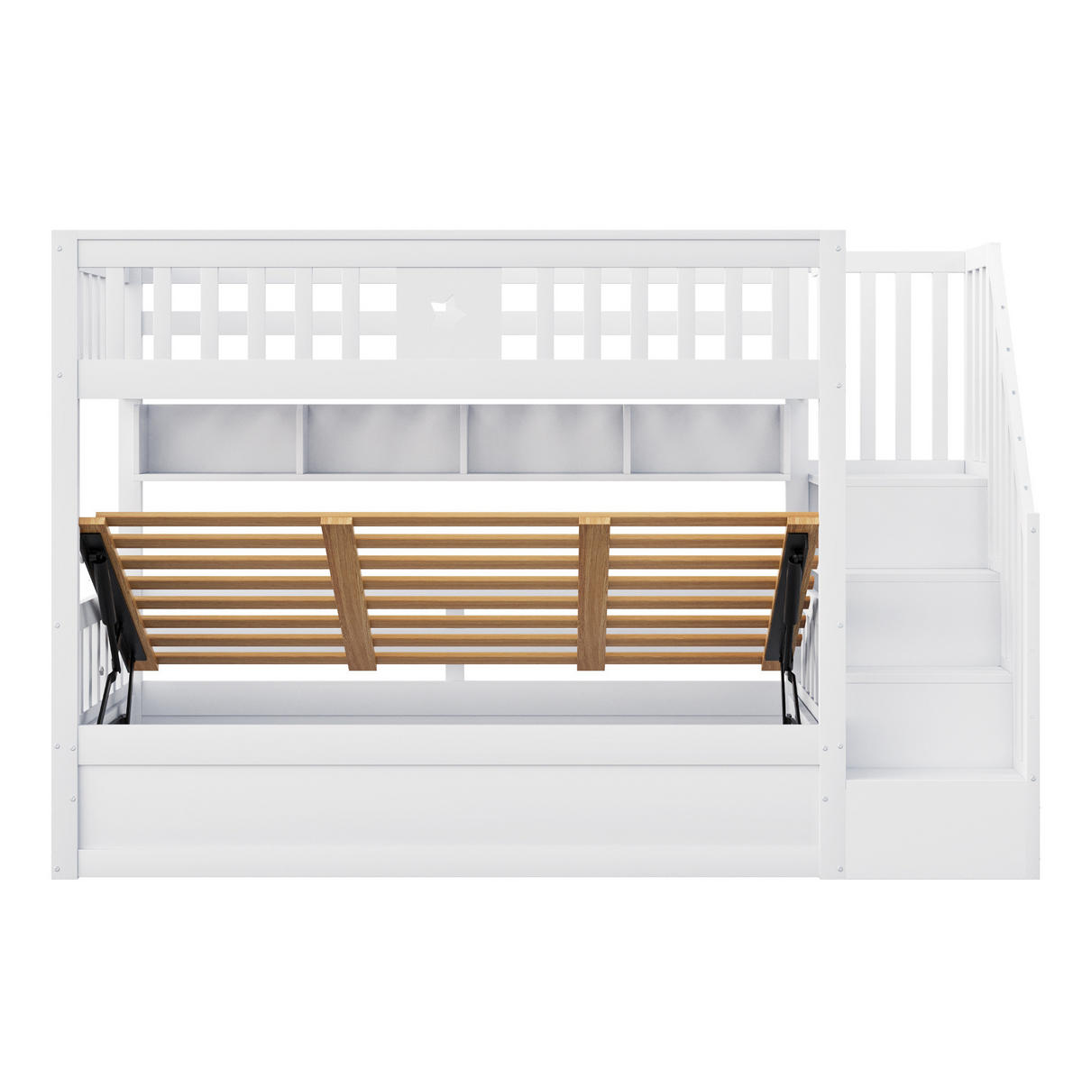 HOCHBETT 90/200 cm aus Holz mit Regal und Stauraumtreppe, Weiß - Weiß, Holz (90/200cm) - OKMYHOME