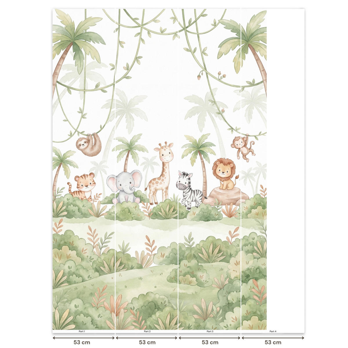 KINDERTAPETE - Tiere - Dschungel - Pastell - 180x280 cm - Weiß, Papier (180/280cm) - OnlyWow