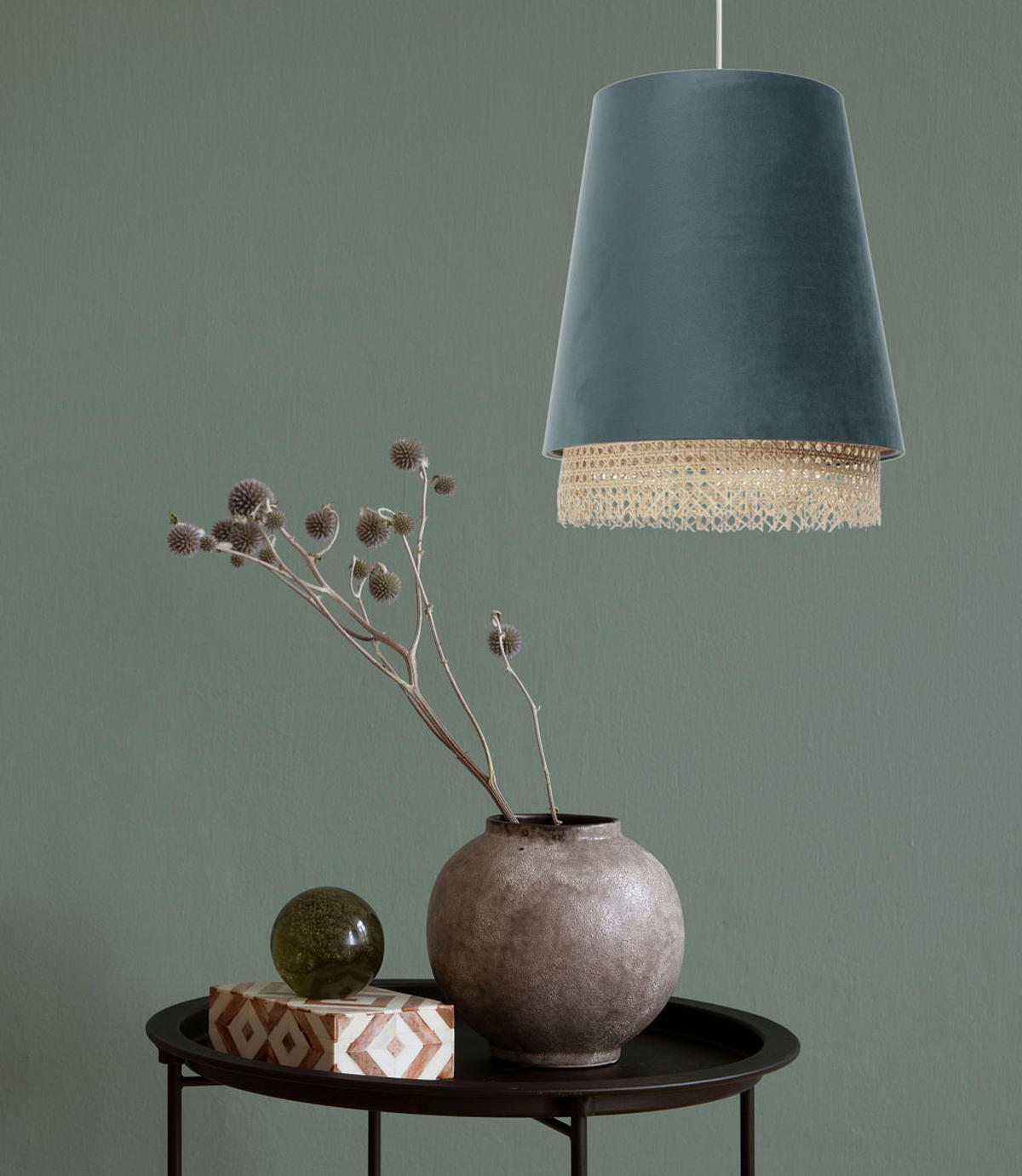 HÄNGELEUCHTE Türkis 35/44 cm - Türkis, Naturmaterialen (35/1.3/44cm) - ONZENO