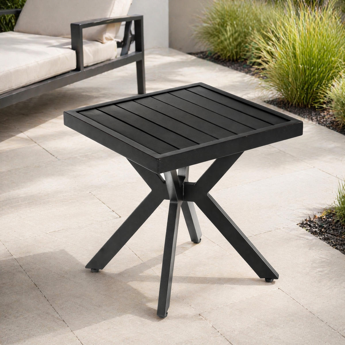 BEISTELLTISCH in Dunkelbraun Seitentisch aus Aluminium für den Innen- und Außenbereich, B45/T45/H47 cm - Dunkelbraun/Schwarz, Metall (45/45/47cm) - STILVORA