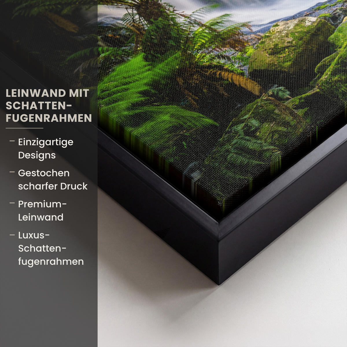 LEINWAND Bilder mit Rahmen - Dschungel - Wasserfall - Australien - Pflanzen - Natur - 40x30 - Dunkelgrün, Textil (40/30cm) - MuchoWow