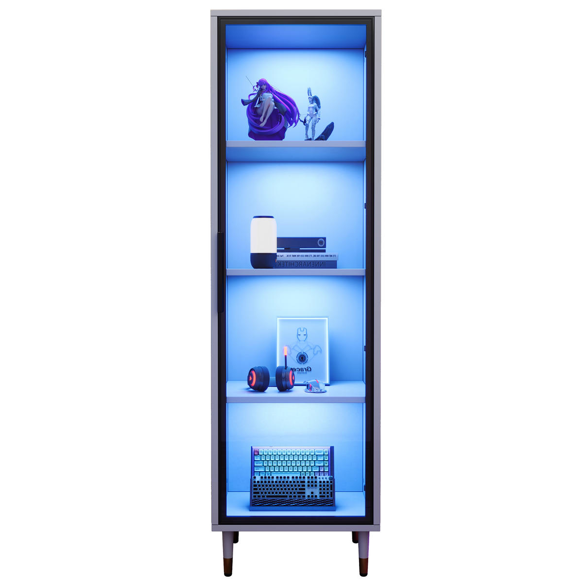 HIGHBOARD mit LED-Beleuchtung 40/40/170 cm in Weiß mit getönter Glastür - Weiß, Holzwerkstoff (40/170/40cm) - BEAOK