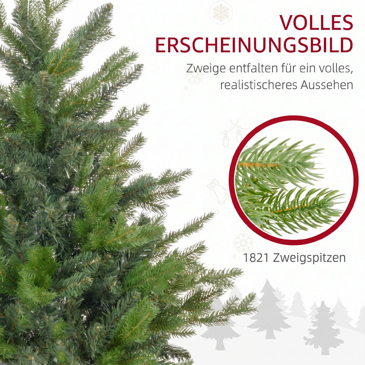 WEIHNACHTSBAUM DE-41593 1821 Spitzen, faltbarer Metallständer, 180 cm - Grün, Kunststoff (180cm) - ComfortXL