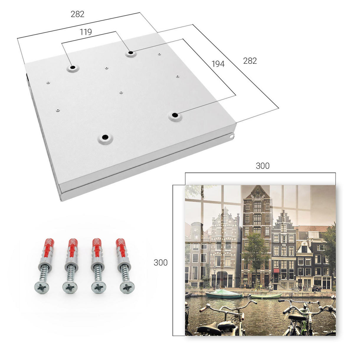 SCHLÜSSELBOX Weiß 30x30 cm – Türöffnung nach rechts - Stadtfrieden - Braun, Metall (30/30/5cm) - TULUP