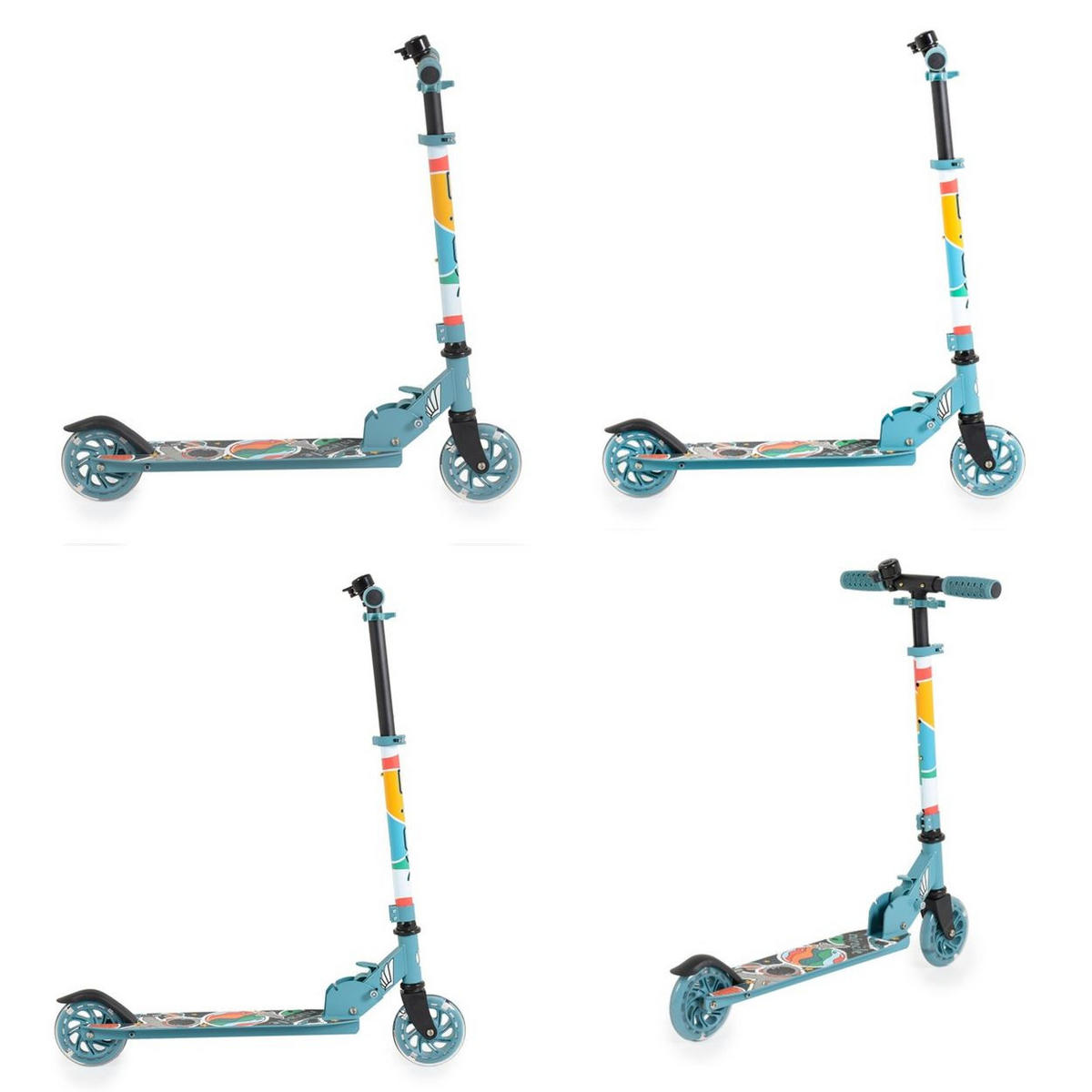 KINDERROLLER Miracle blau LED-PU-Räder ABEC-7 Klingel Höhe einstellbar - Blau, Metall (45/10/78cm)