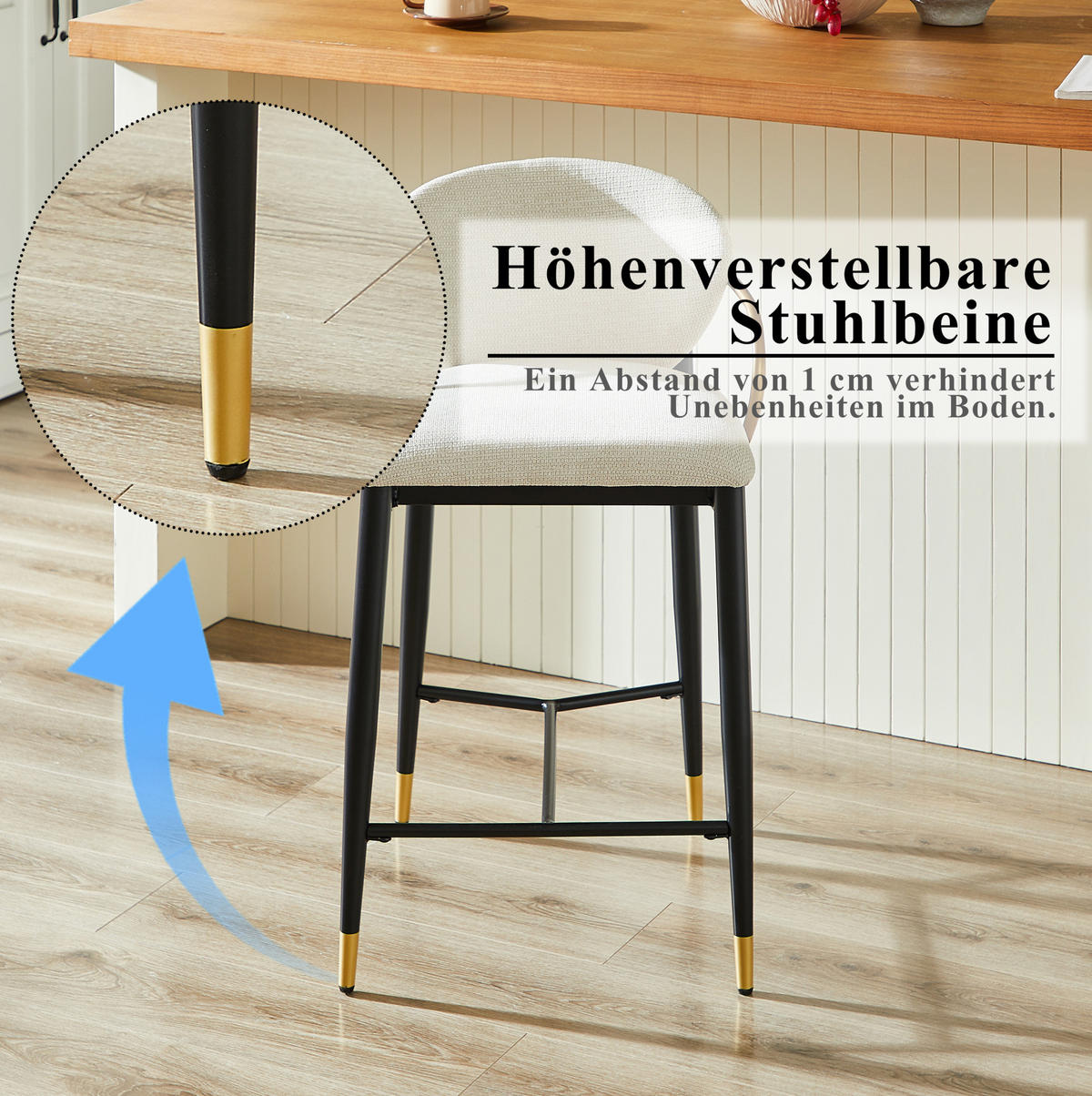 BARHOCKER-SET 2-teilig, beige, aus Chenille mit Rückenlehne und Höhenverstellung - Beige, Textil (52/87/57cm) - MIVRAY