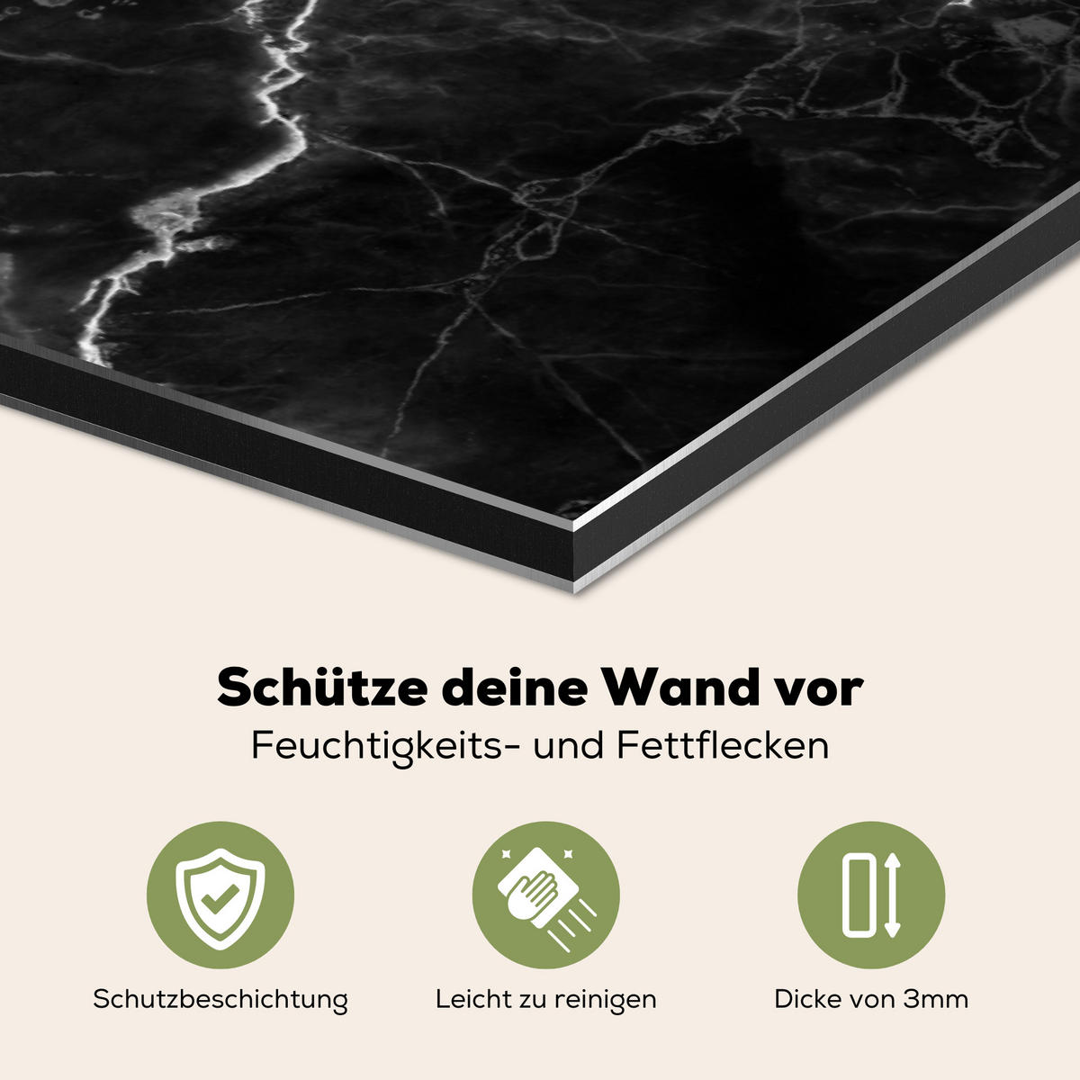 SPRITZSCHUTZ KÜCHE Marmor - Schwarz - Weiß - Textur - Marmoroptik 80x55 cm - Silberfarben, Metall (80/0.3/55cm) - MuchoWow