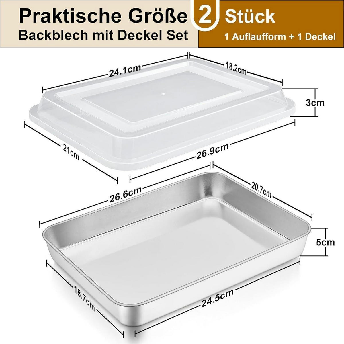 BACKBLECH mit Deckel 26,5 x 20,7 x 5 cm - Silberfarben, Metall (20.7/5/26.5cm)