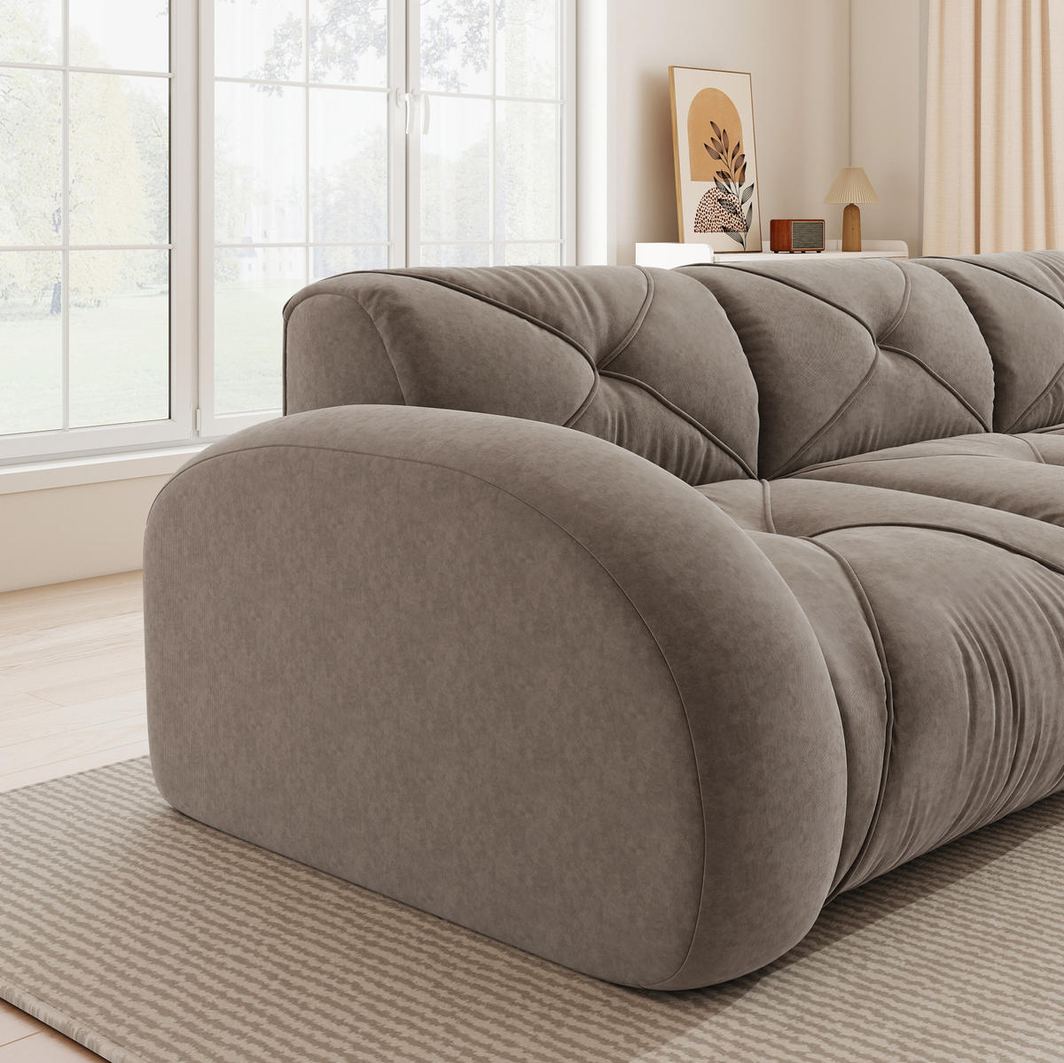 SOFA rahmenloses Modulsofa Chenille Braun - Grau, Kunststoff (95/76/281cm) - Meubliv